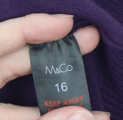 M&Co Women’s Purple High Neck Button Detail Jumper Size 16