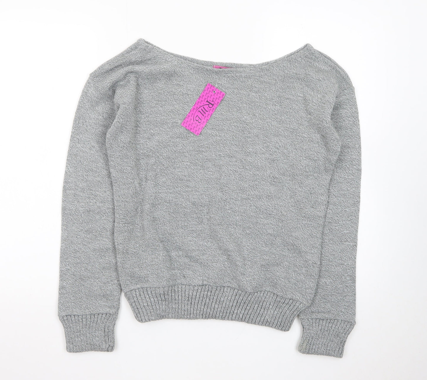 RMB Womens Grey Acrylic Knit Boat Neck Pullover Jumper Size M