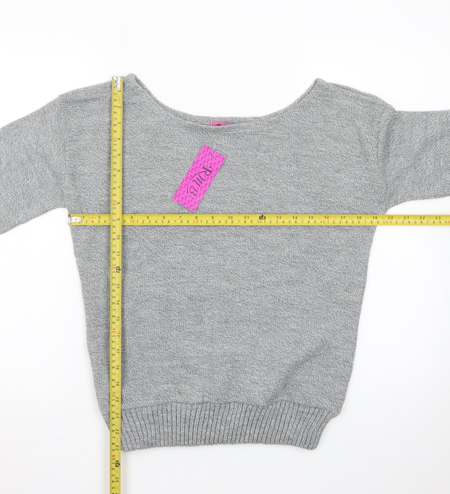 RMB Womens Grey Acrylic Knit Boat Neck Pullover Jumper Size M
