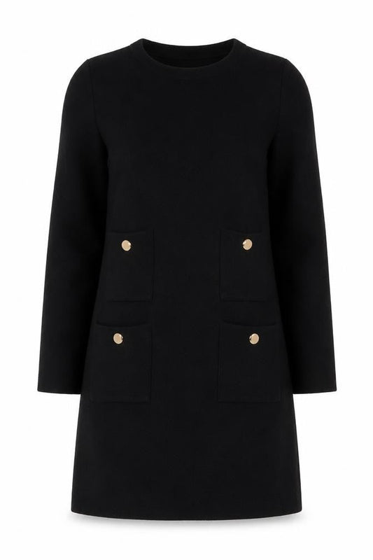 Zara Women Black Knit Shift Dress Size S Long Sleeve Pockets