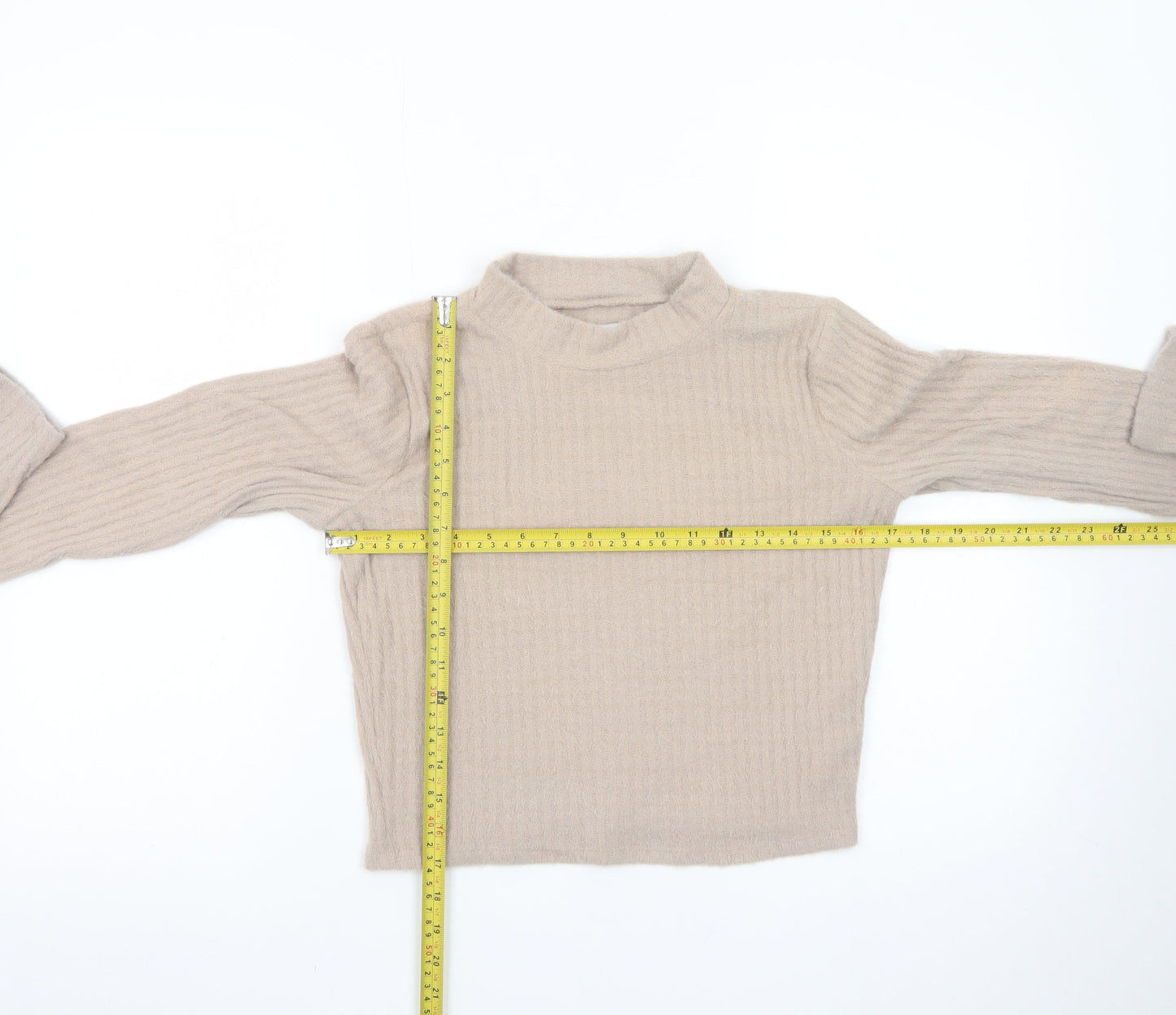 Hollister Women Beige Mock Neck Slim Knit Jumper Medium