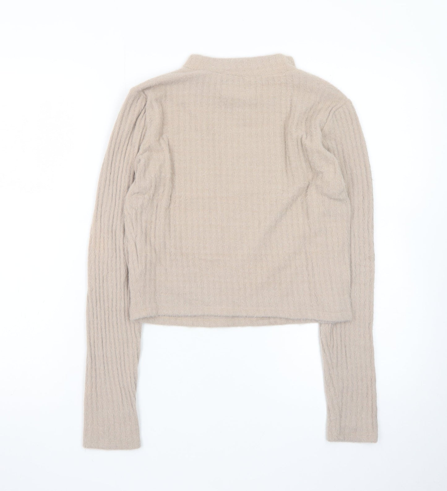 Hollister Women Beige Mock Neck Slim Knit Jumper Medium
