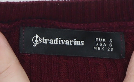 Stradivarius Womens Red Cable Knit Pullover Jumper Size 8