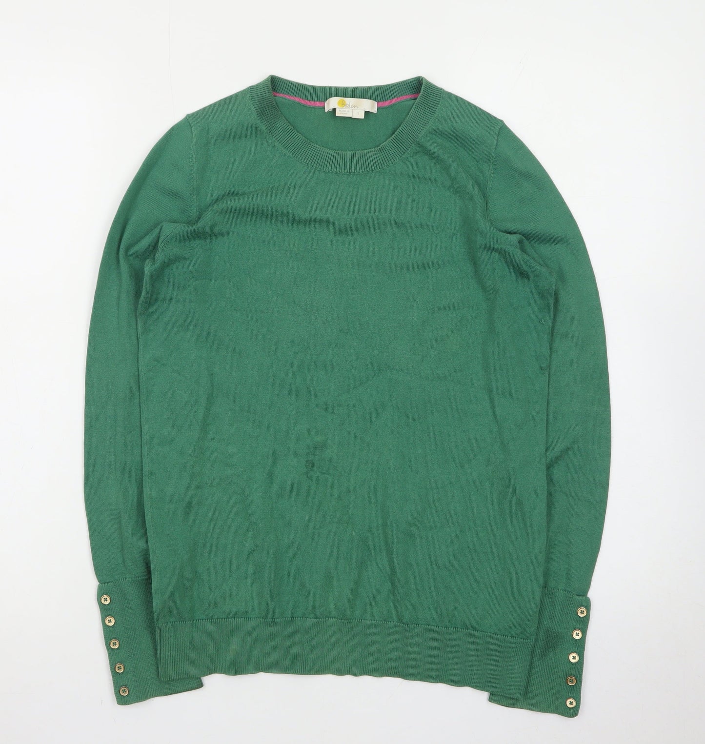 Boden Women Green Cotton Crew Neck Long Sleeve Jumper S