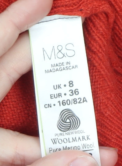 Marks and Spencer Women’s Red Roll Neck Merino Wool Jumper Size 8