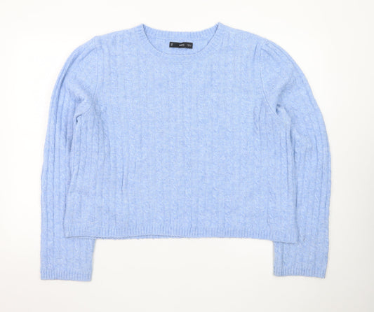 MNG Women's Blue Cable-Knit Wool Blend Crew Neck Jumper Size 16