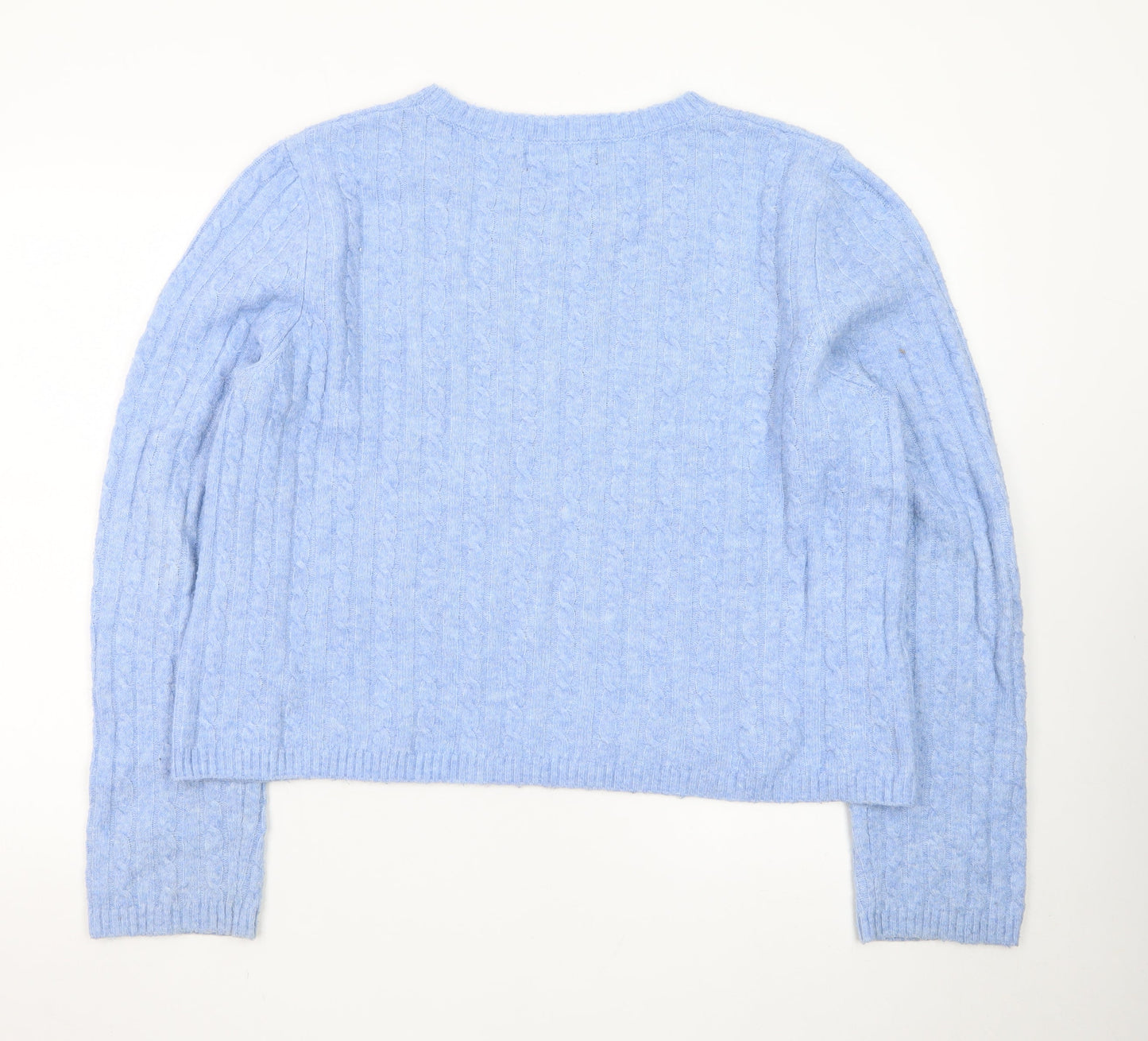 MNG Women's Blue Cable-Knit Wool Blend Crew Neck Jumper Size 16