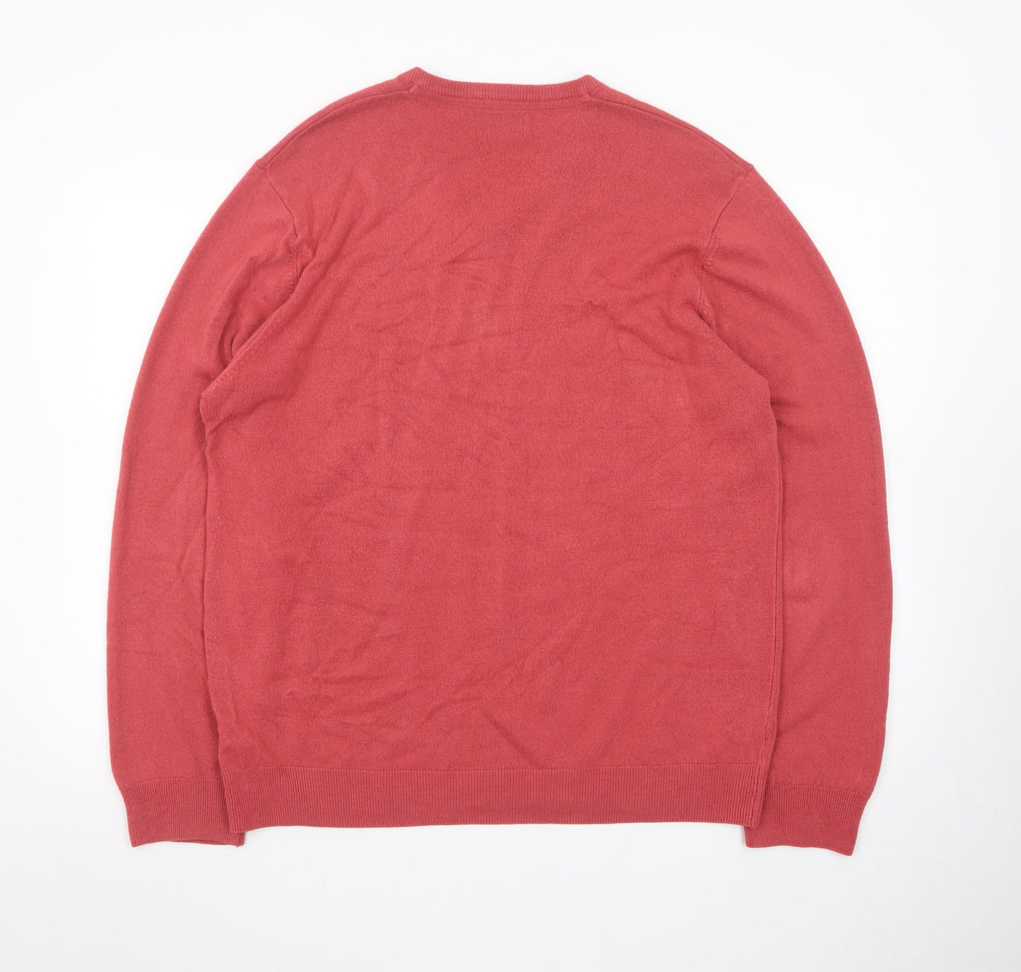 Marks and Spencer Mens Red Wool Cashmere V-Neck Jumper XL Regular Fit