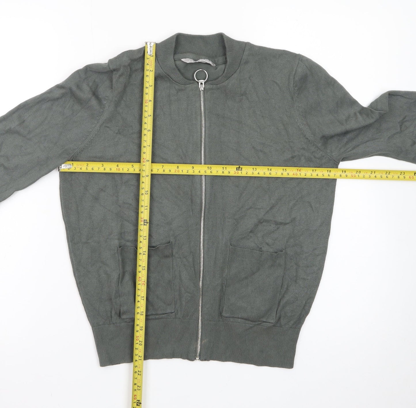 Red Herring Women Green Bomber Jacket Size 14 Cotton Blend Zip Up