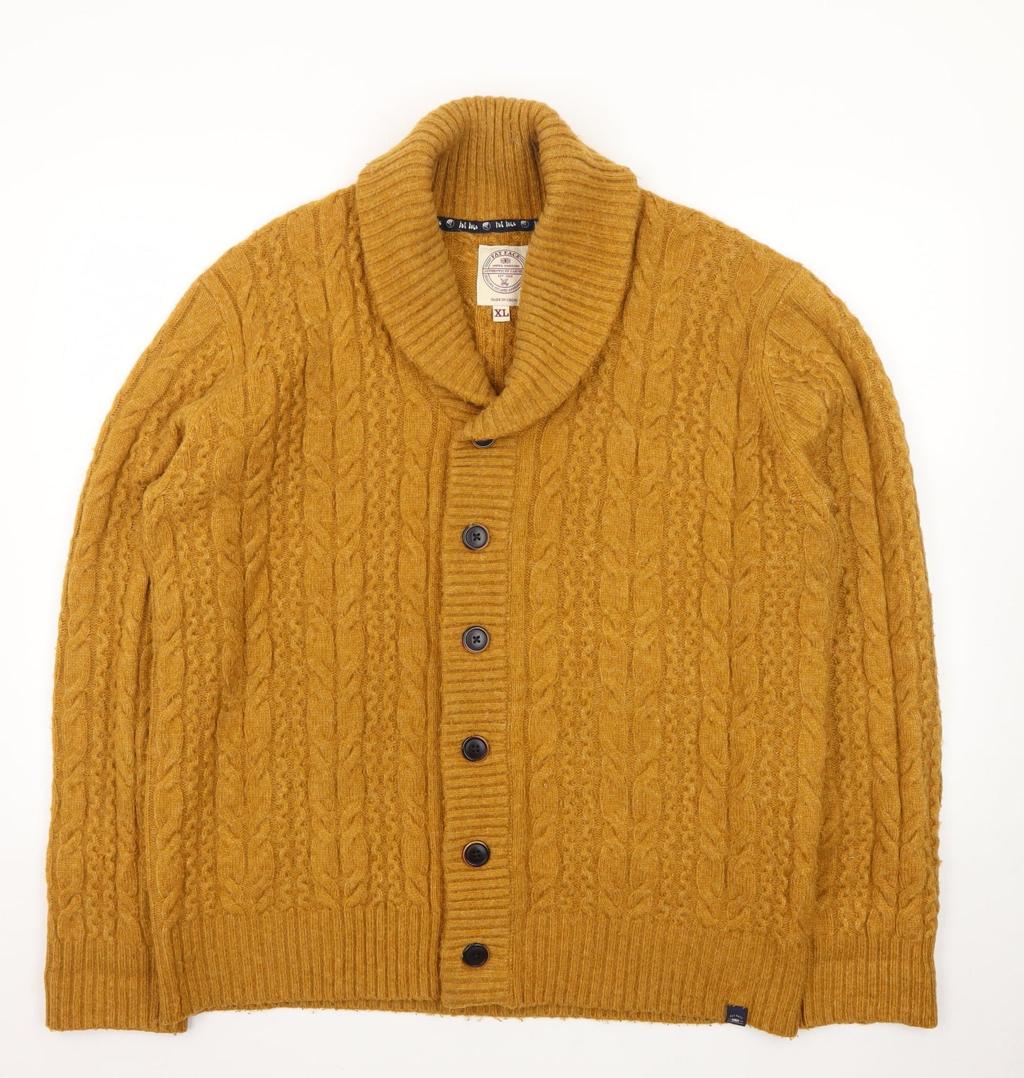 Fat Face Men's Yellow Wool Cable-Knit Cardigan XL