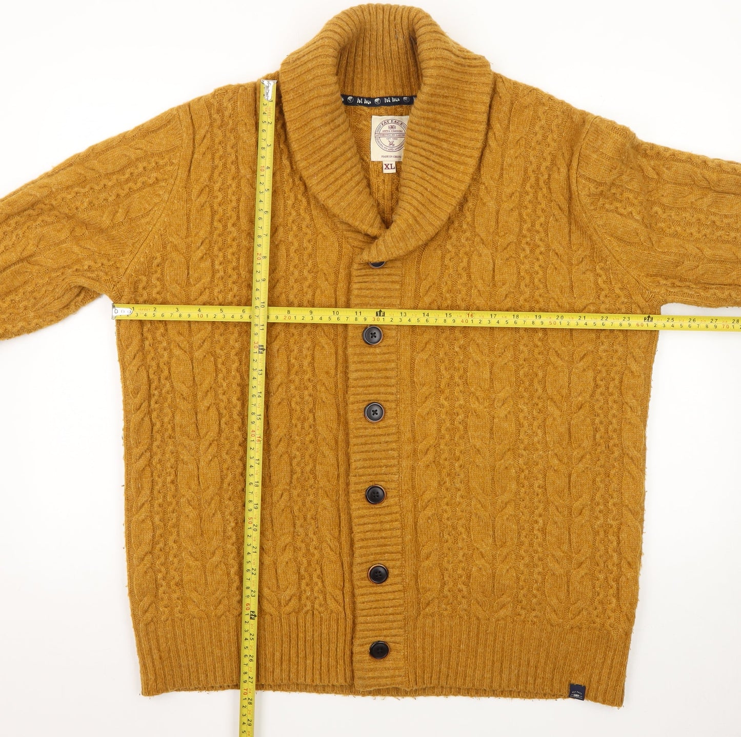 Fat Face Men's Yellow Wool Cable-Knit Cardigan XL