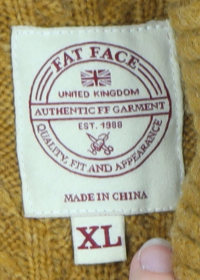 Fat Face Men's Yellow Wool Cable-Knit Cardigan XL