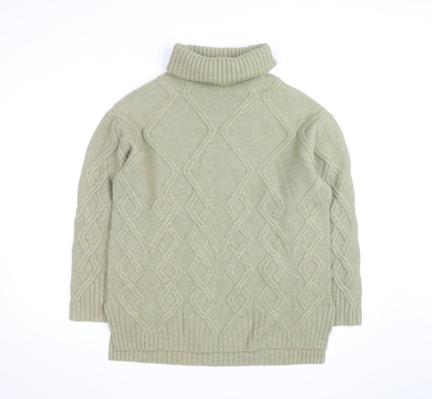 Marks and Spencer Men's Green Cable-Knit Roll Neck Jumper M