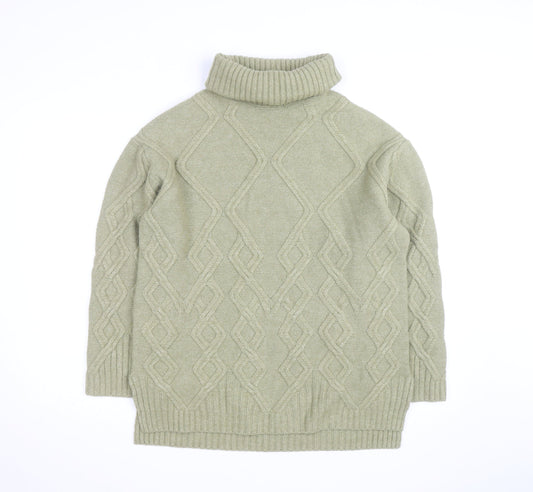 Marks and Spencer Men's Green Cable-Knit Roll Neck Jumper M
