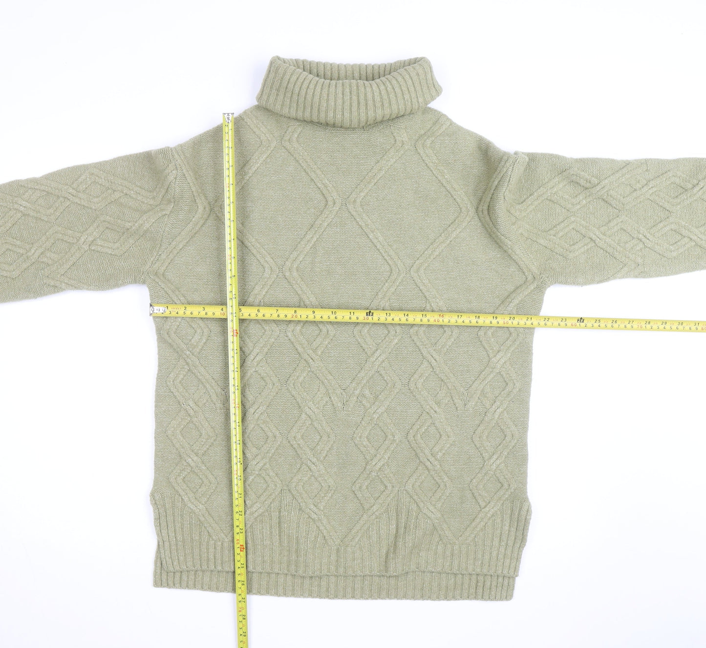 Marks and Spencer Men's Green Cable-Knit Roll Neck Jumper M