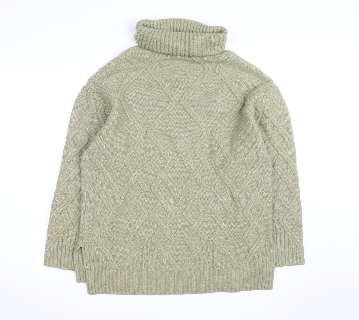 Marks and Spencer Men's Green Cable-Knit Roll Neck Jumper M
