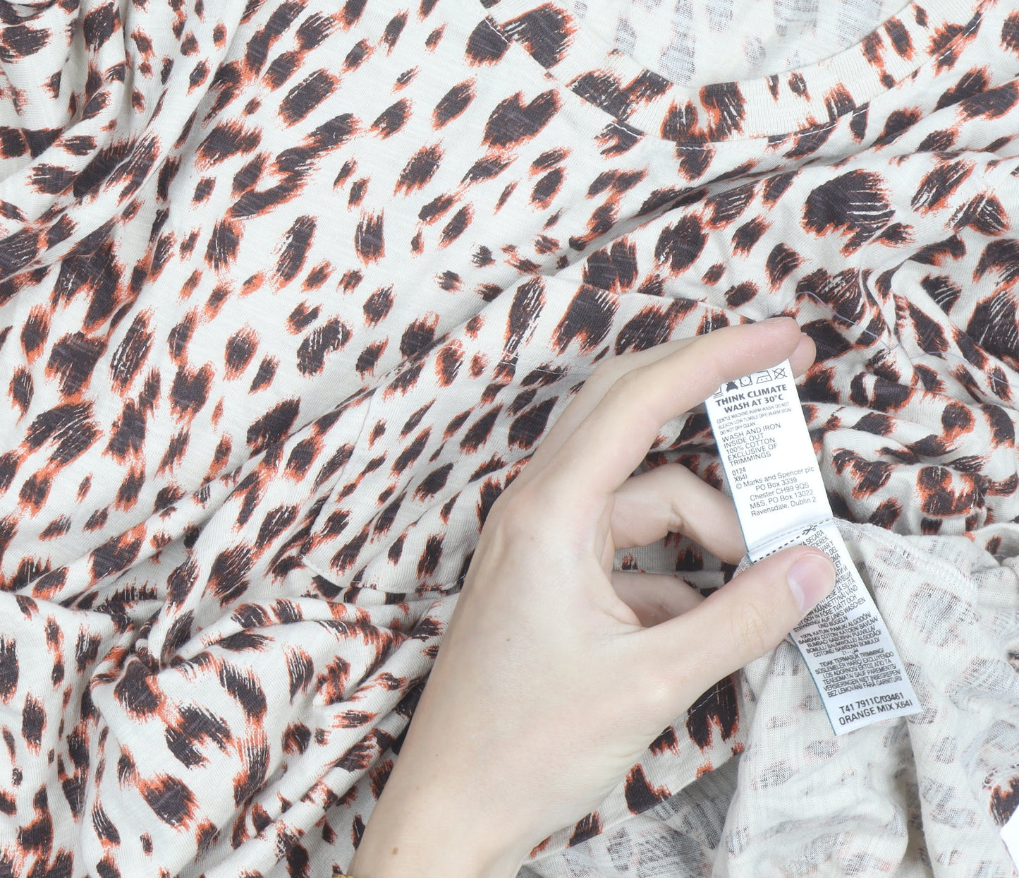 Marks and Spencer Women’s Multicolour Leopard Print Long Sleeve Cotton Modal T-Shirt Size 14