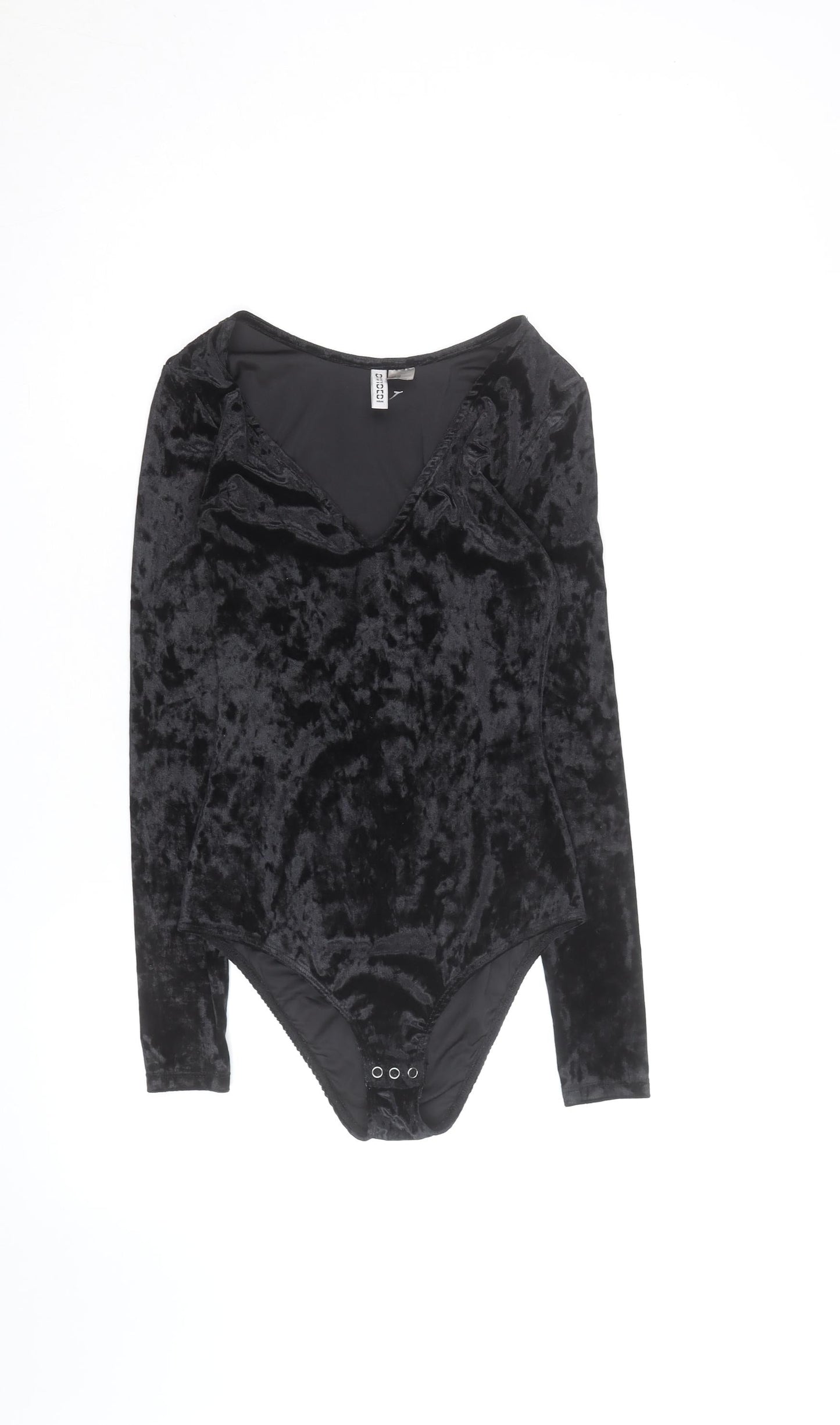 H&M Divided Womens Black Velvet Long Sleeve Bodysuit Size 8