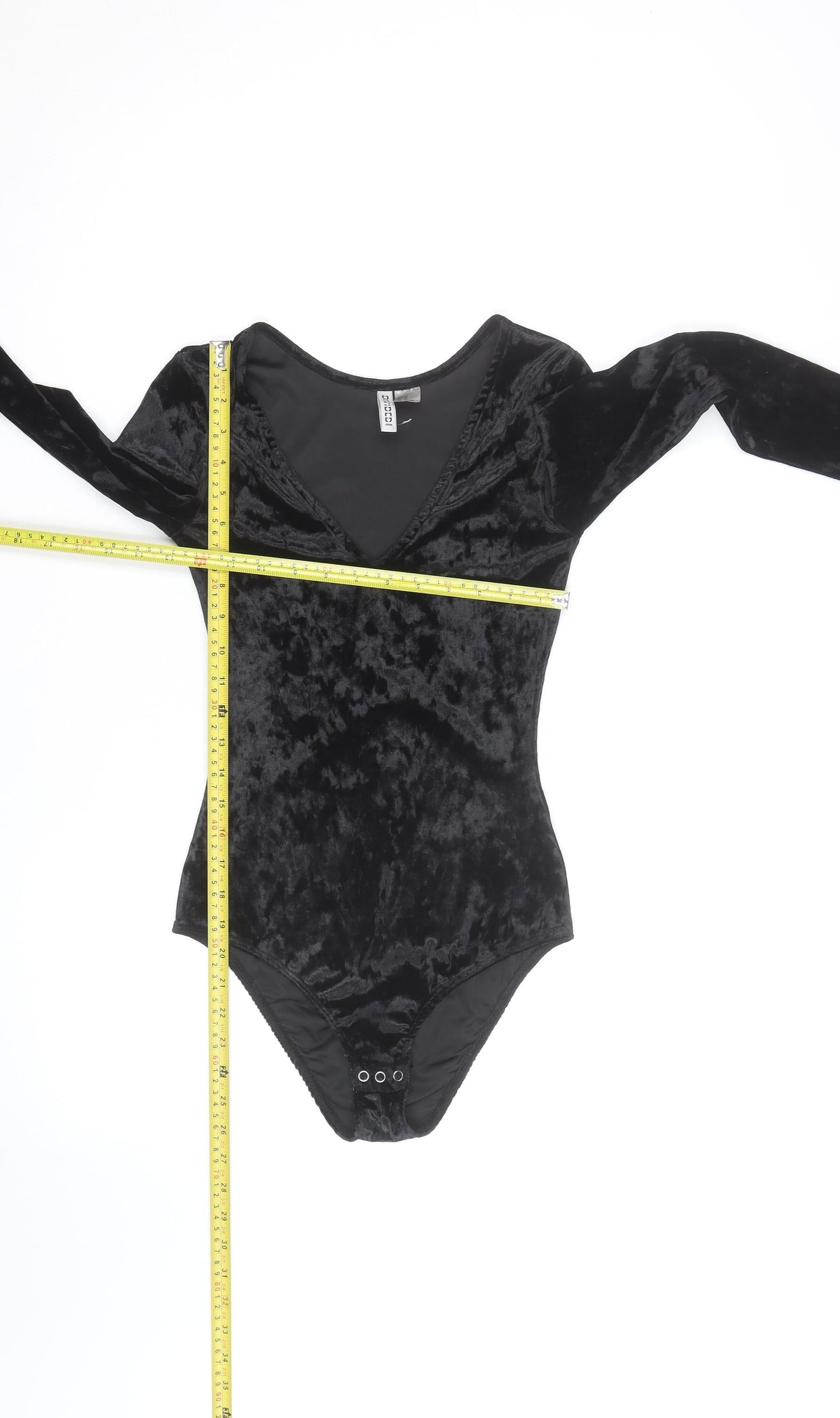 H&M Divided Womens Black Velvet Long Sleeve Bodysuit Size 8
