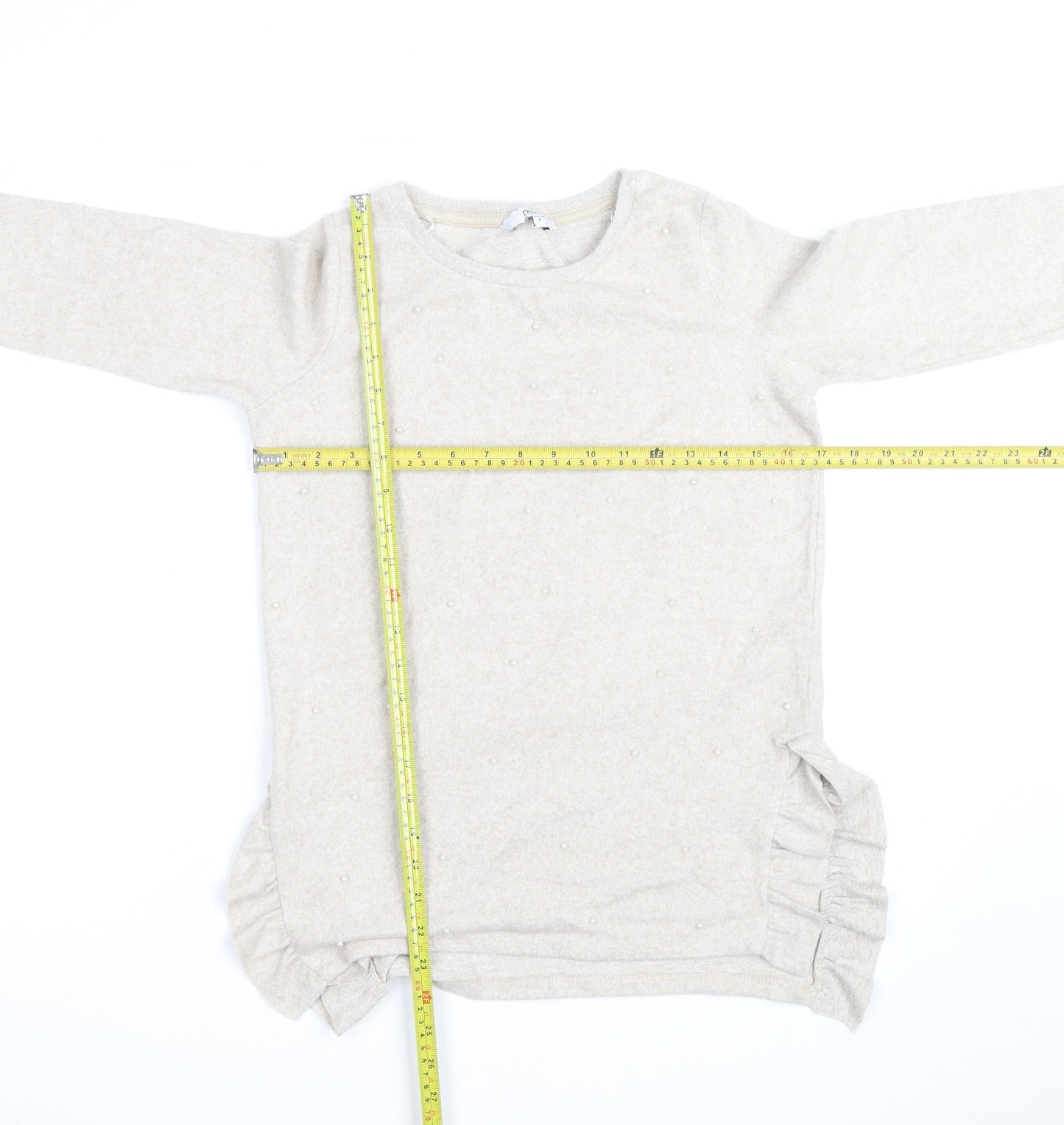 Next Women Beige Beaded Crew Neck Knit Jumper Size 8