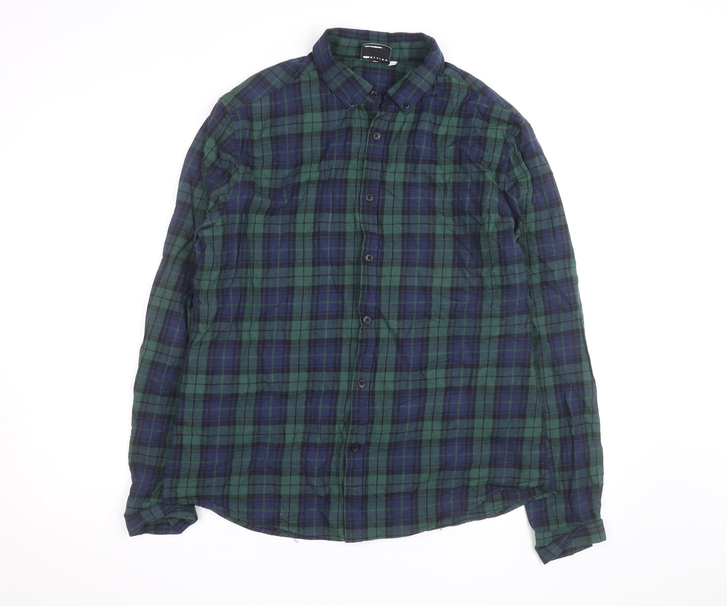 ASOS DESIGN Men's Green Plaid Cotton Flannel Button-Up Shirt XL