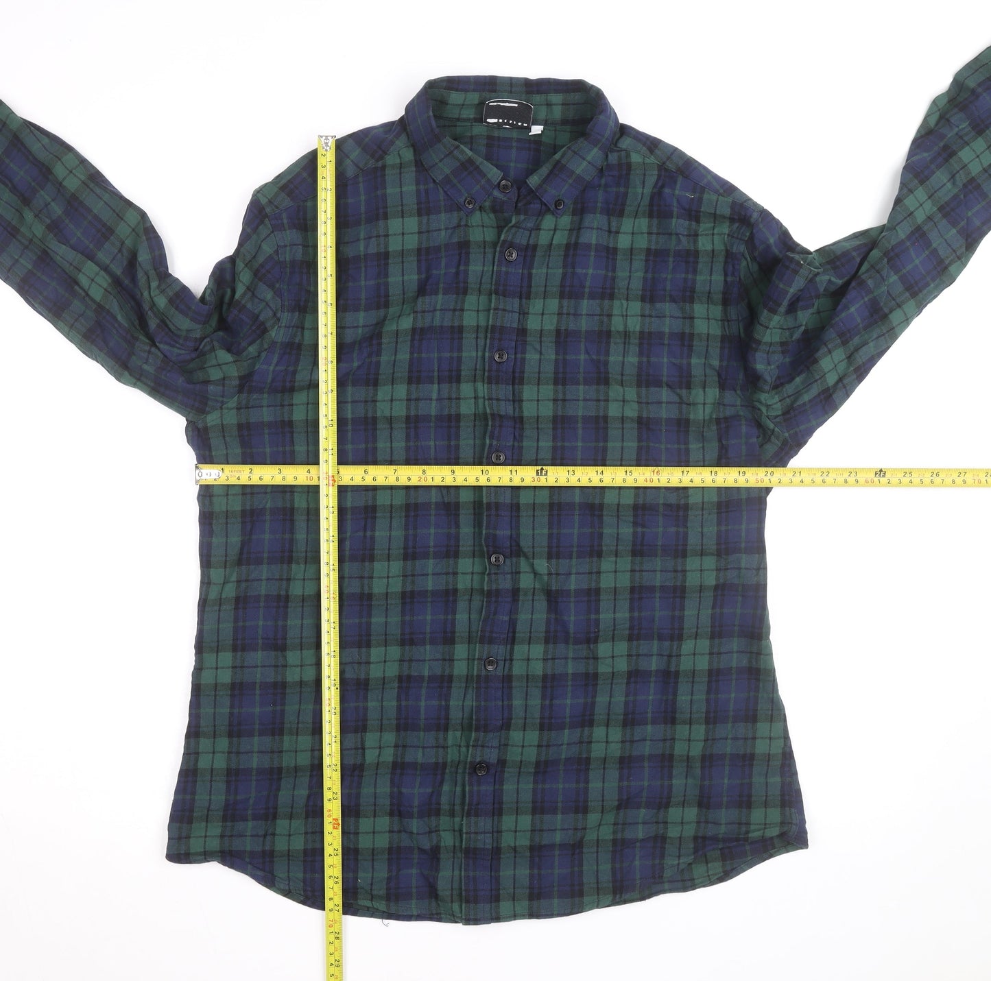 ASOS DESIGN Men's Green Plaid Cotton Flannel Button-Up Shirt XL