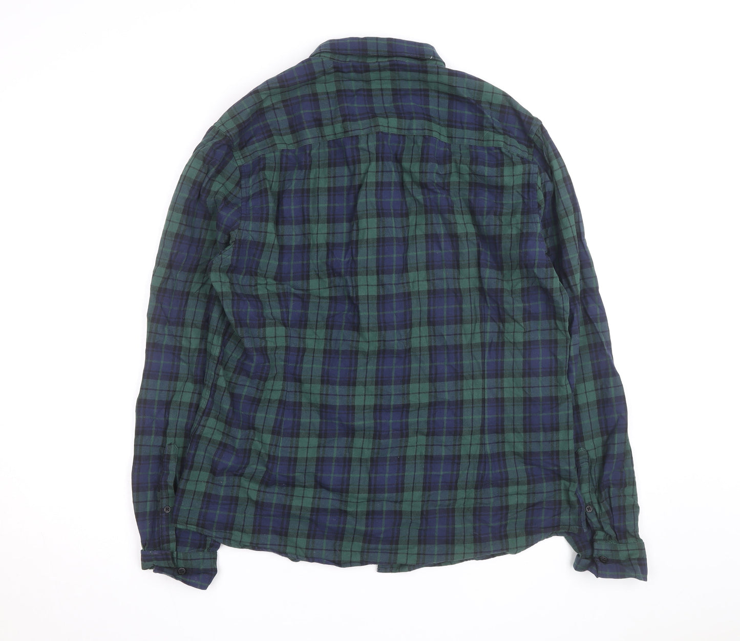 ASOS DESIGN Men's Green Plaid Cotton Flannel Button-Up Shirt XL