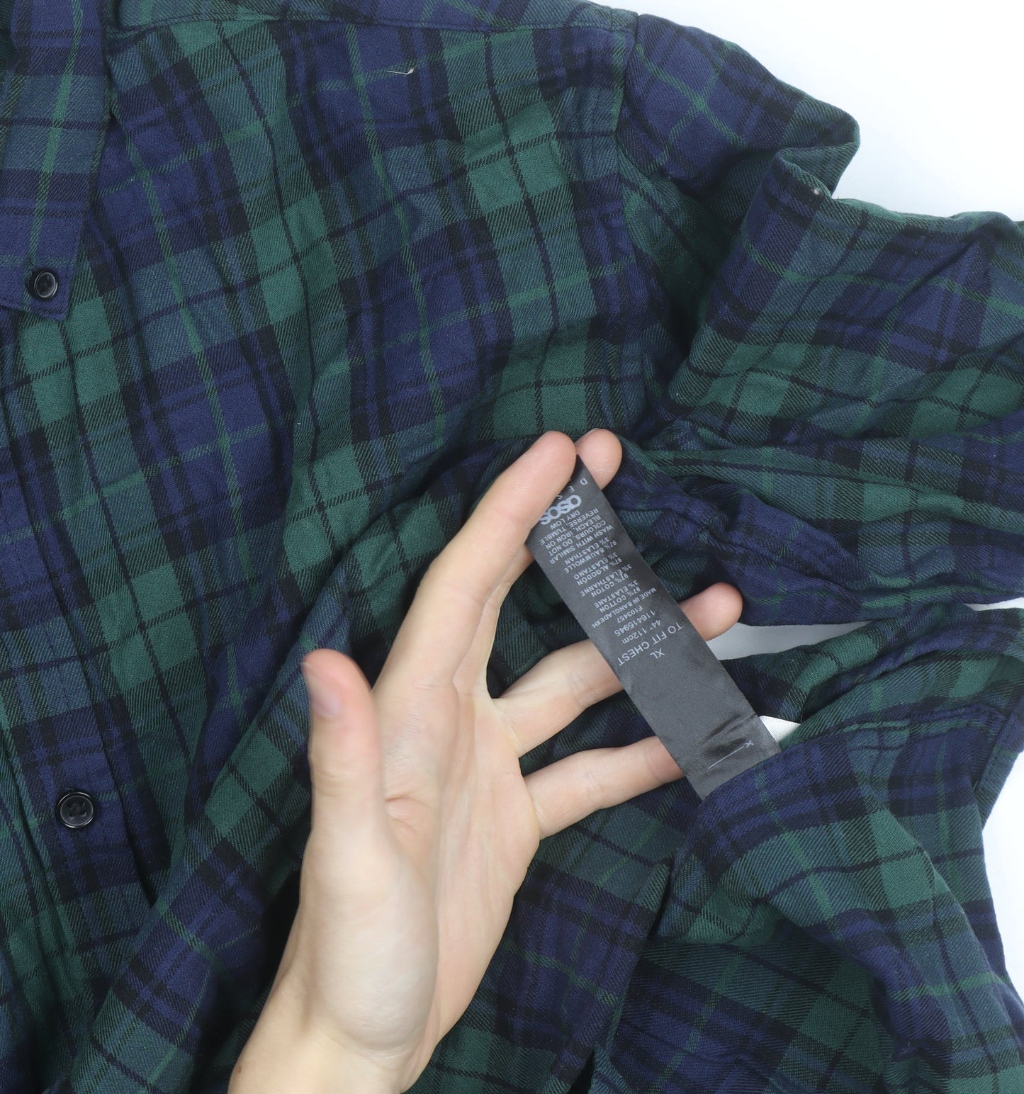 ASOS DESIGN Men's Green Plaid Cotton Flannel Button-Up Shirt XL