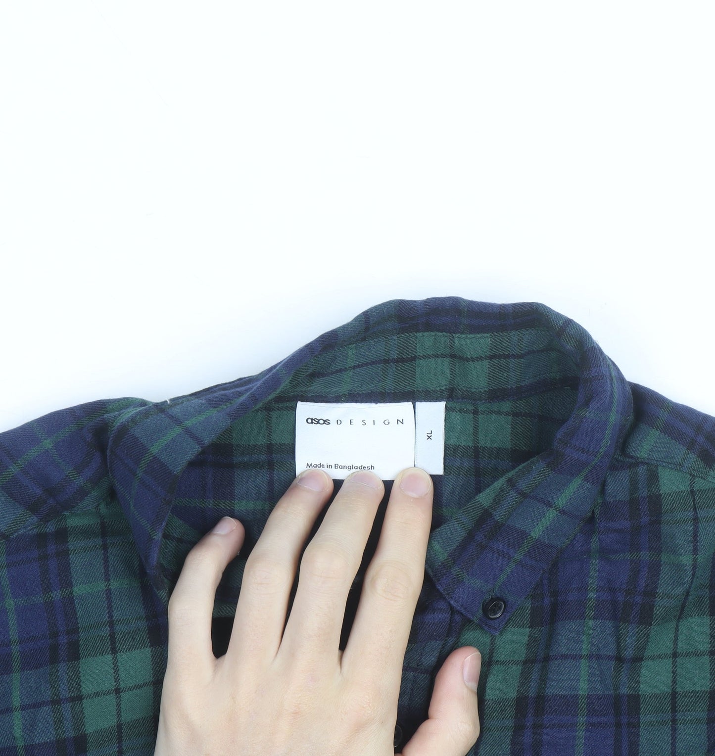 ASOS DESIGN Men's Green Plaid Cotton Flannel Button-Up Shirt XL