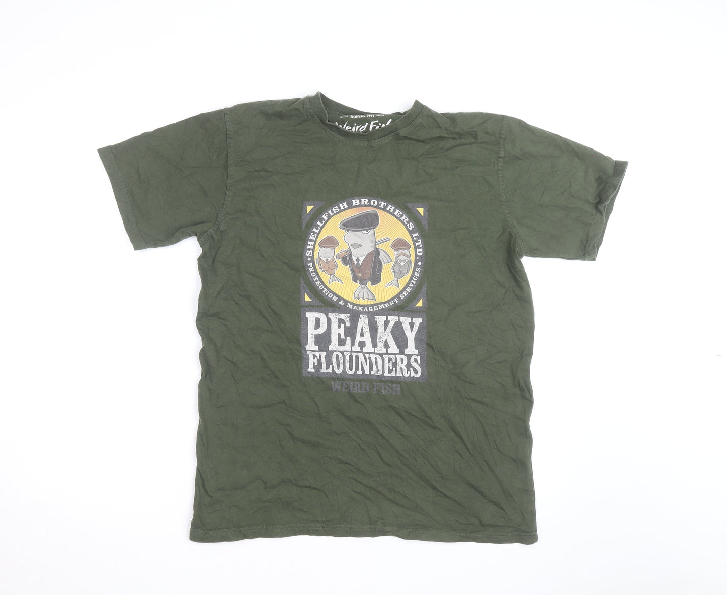 Weird Fish Men's Green Peaky Flounders Graphic Cotton T-Shirt Size M