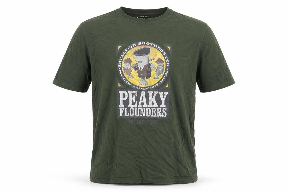 Weird Fish Men's Green Peaky Flounders Graphic Cotton T-Shirt Size M