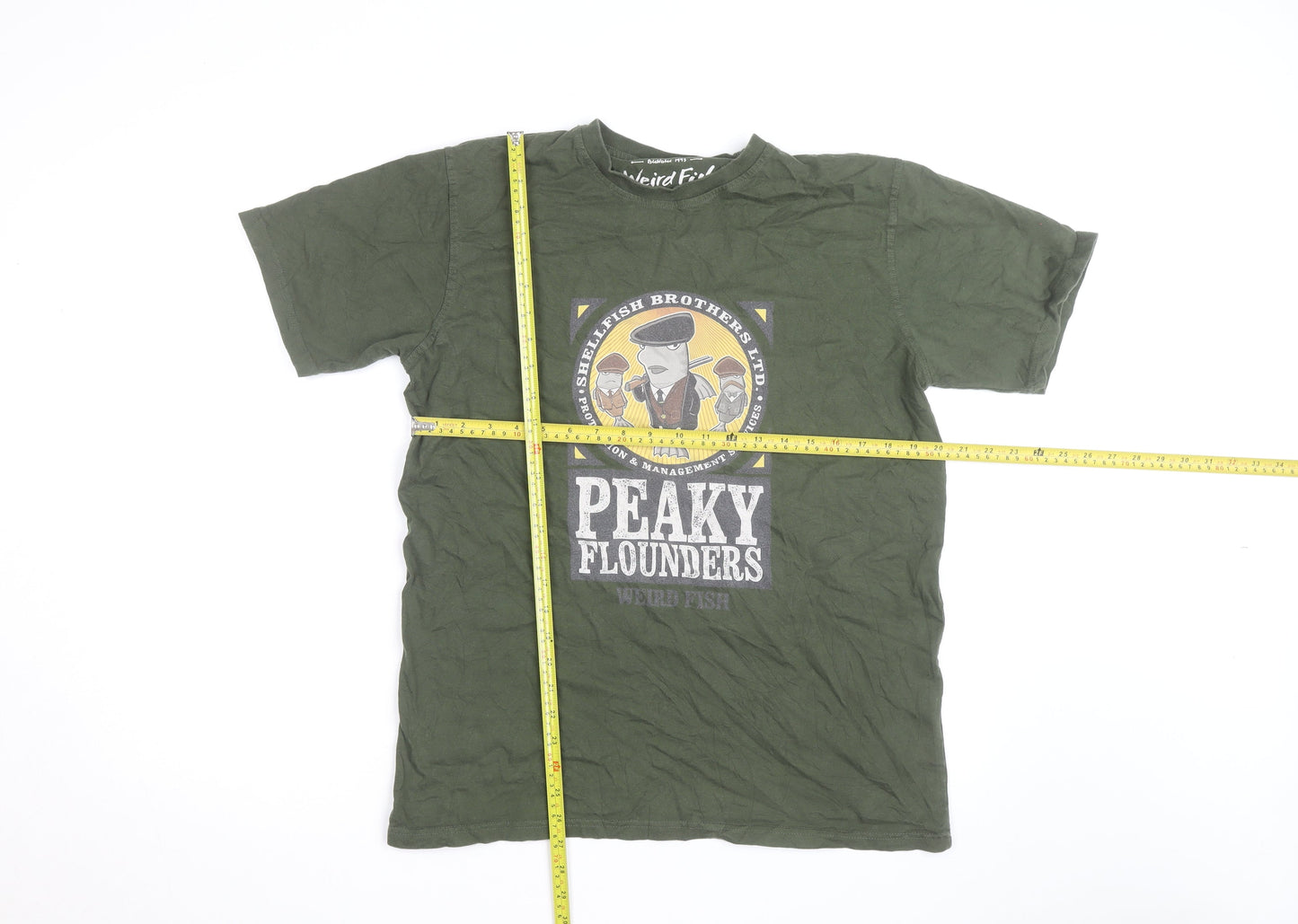 Weird Fish Men's Green Peaky Flounders Graphic Cotton T-Shirt Size M