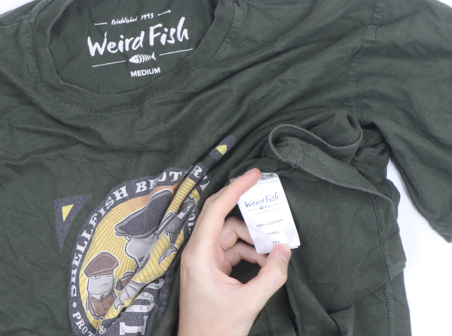 Weird Fish Men's Green Peaky Flounders Graphic Cotton T-Shirt Size M