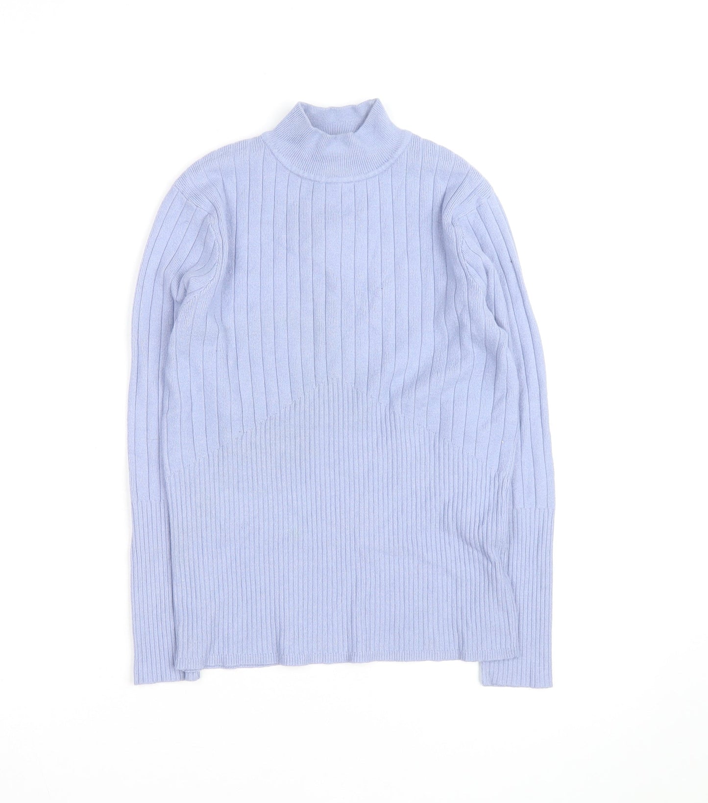 Marks and Spencer Women Blue Mock Neck Ribbed Knit Jumper Size 12
