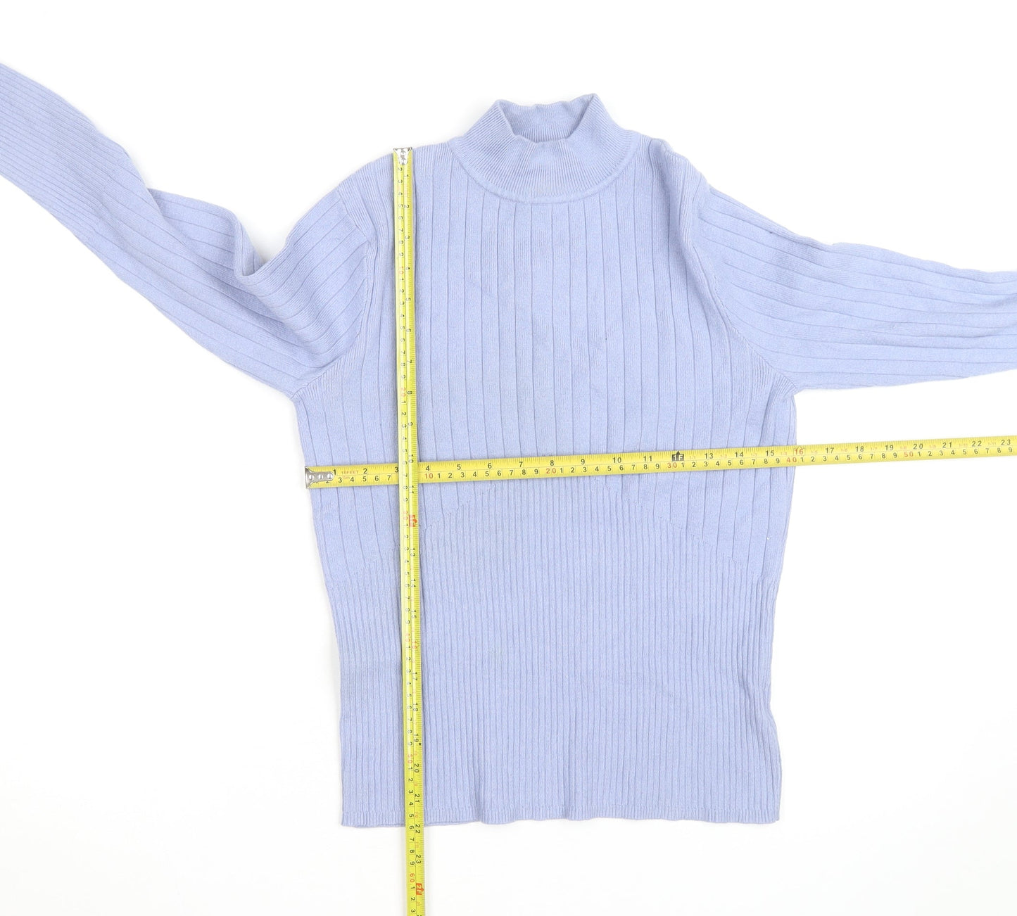 Marks and Spencer Women Blue Mock Neck Ribbed Knit Jumper Size 12
