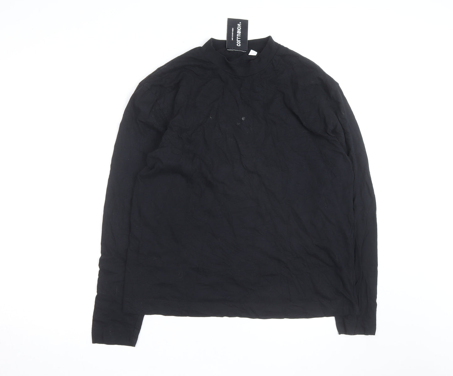 Collusion Men's Black Long Sleeve Mock Neck Jersey Top Size L