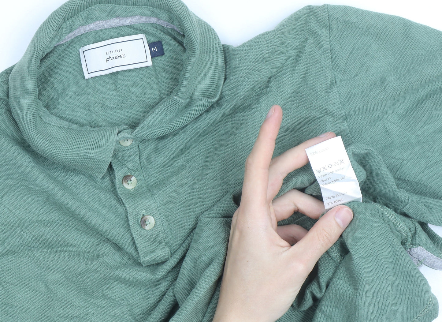 John Lewis Men's Green Cotton Short Sleeve Polo Shirt M
