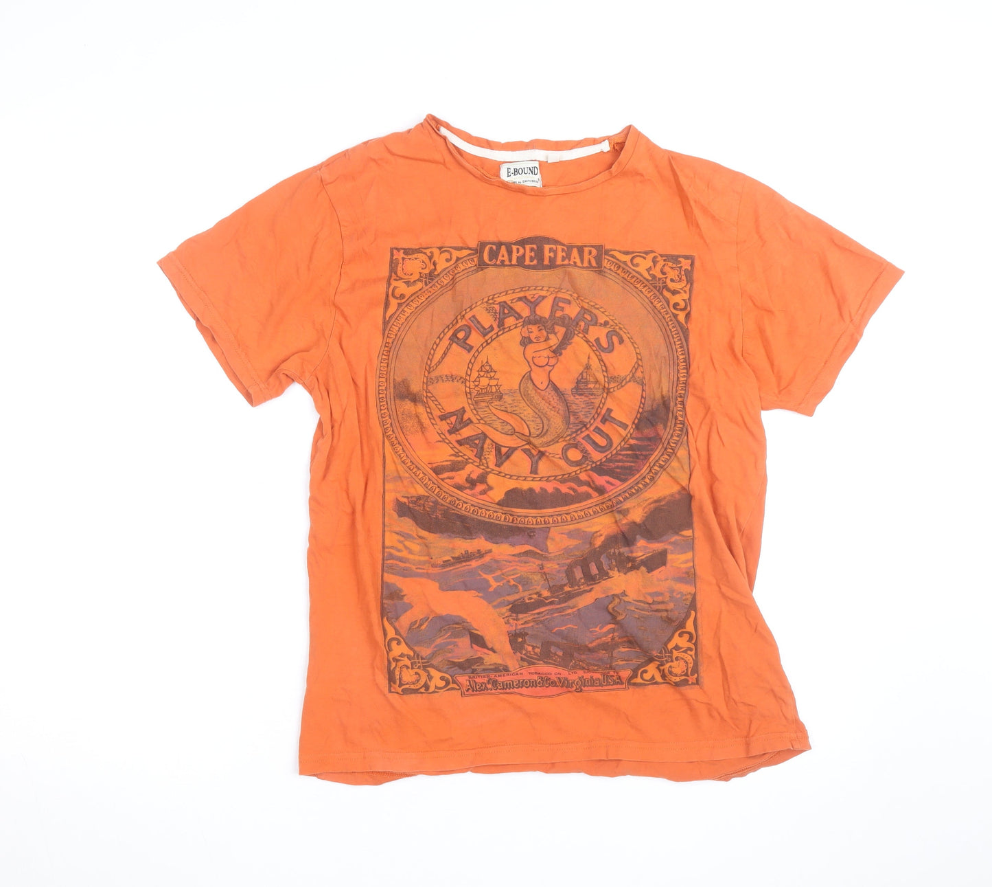 E-BOUND Men's Orange Graphic Print Retro Nautical T-Shirt Size L