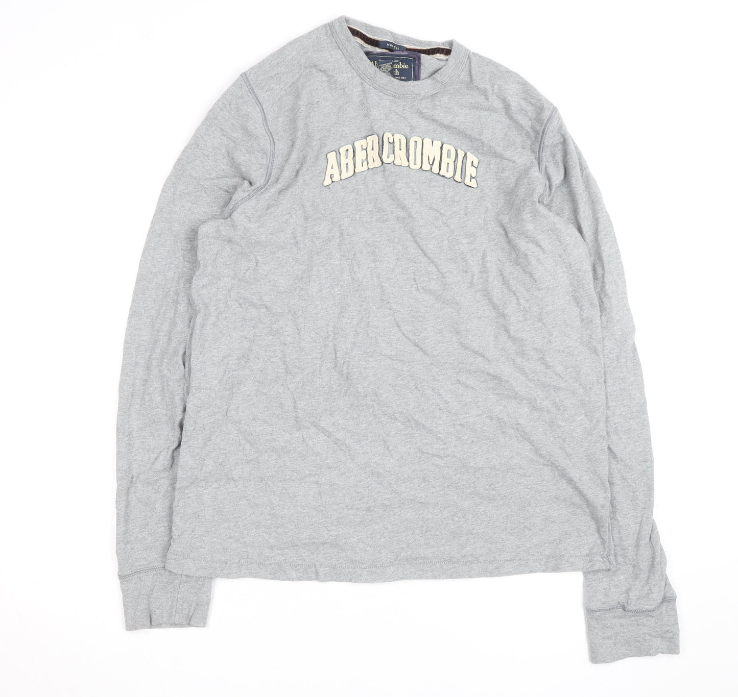 Abercrombie & Fitch Men's Grey 2XL Long Sleeve Crew Neck Top