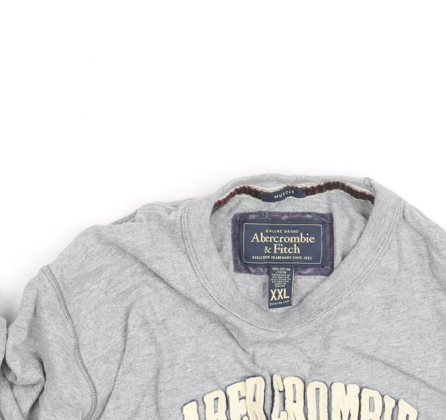 Abercrombie & Fitch Men's Grey 2XL Long Sleeve Crew Neck Top