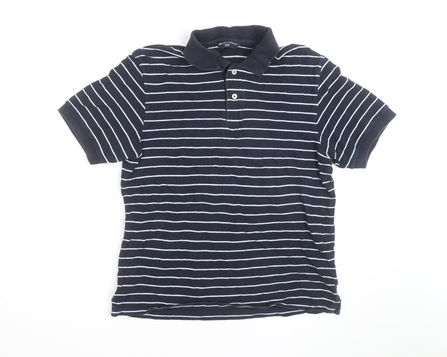 Marks and Spencer Men’s Blue Striped Cotton Polo Shirt Size Small