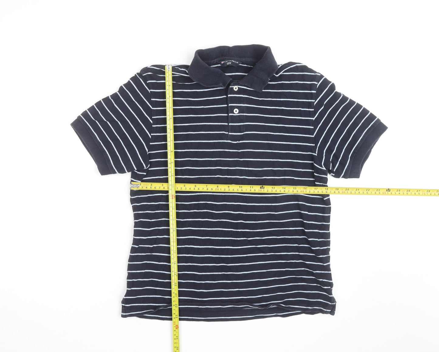 Marks and Spencer Men’s Blue Striped Cotton Polo Shirt Size Small