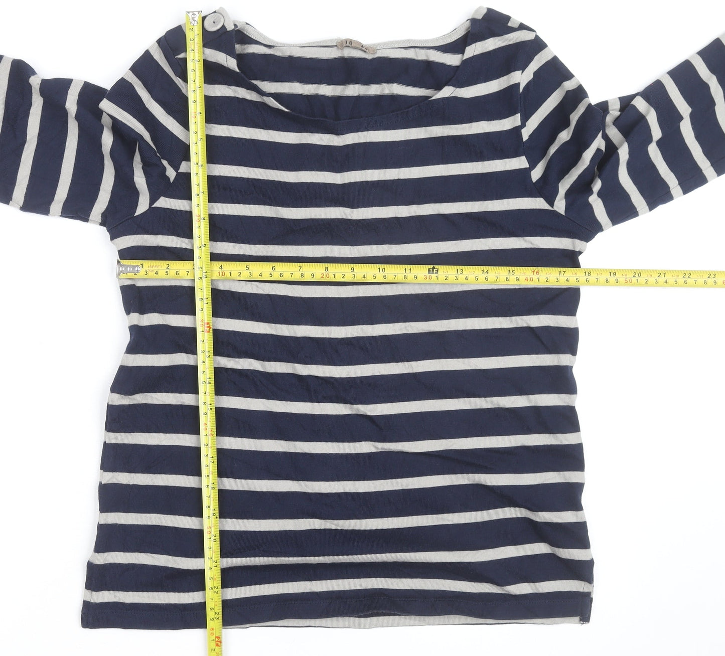 Jigsaw Women’s Blue Striped Boat Neck 3/4 Sleeve Cotton T-Shirt L