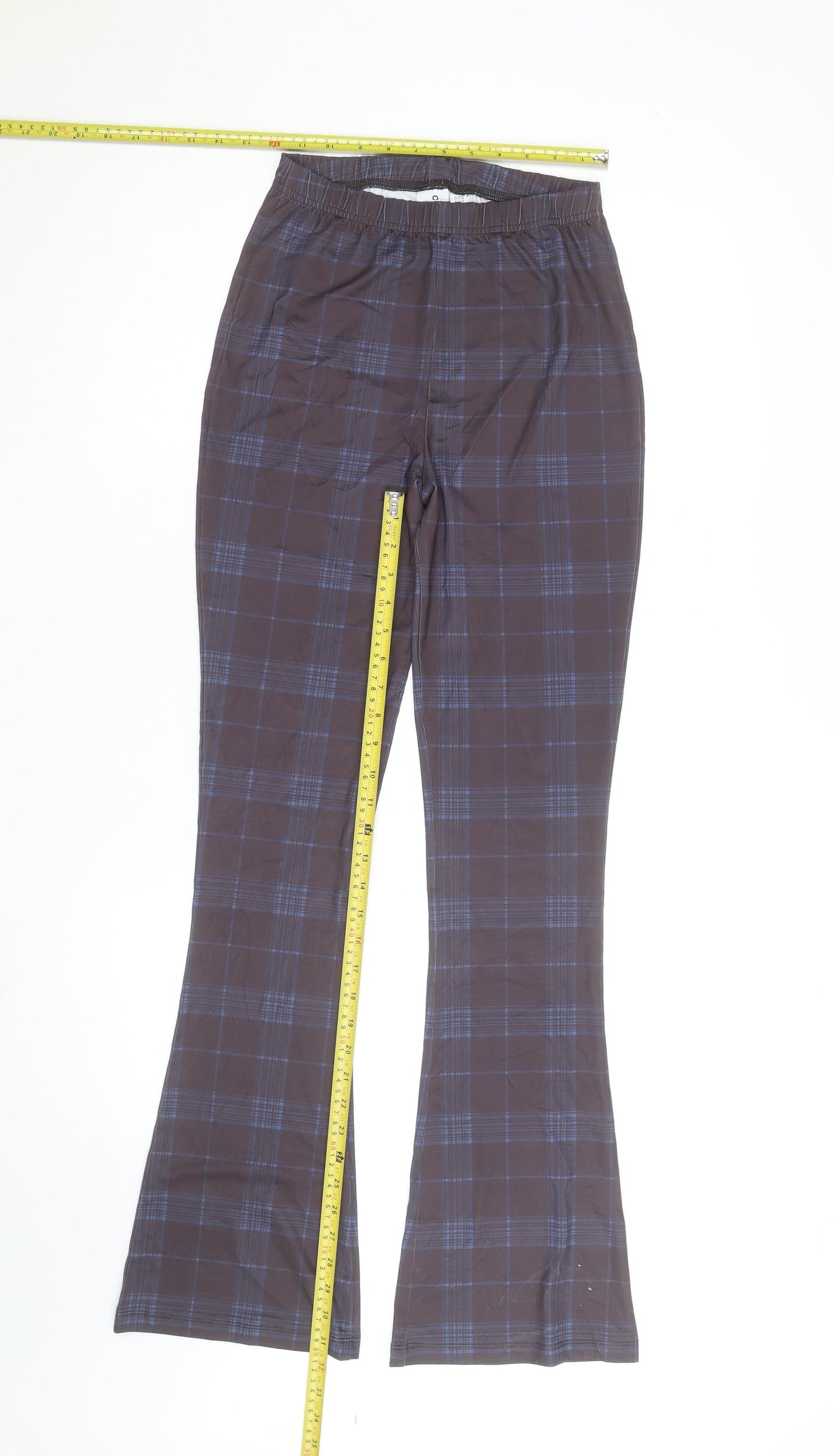 Collusion Women's Grey Check Flared Track Pants Size 8