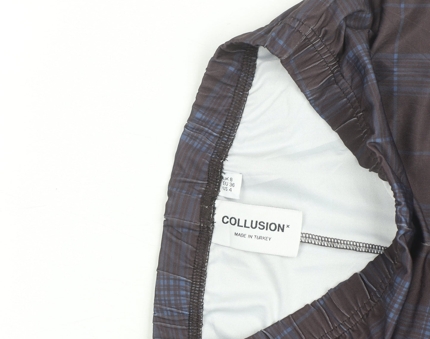 Collusion Women's Grey Check Flared Track Pants Size 8