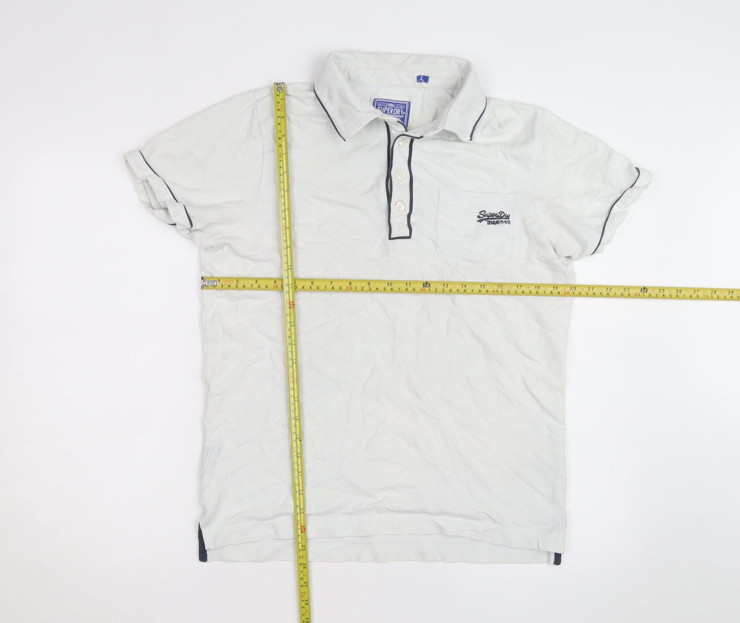 Superdry Men's White Regular Fit Polo Shirt Size L