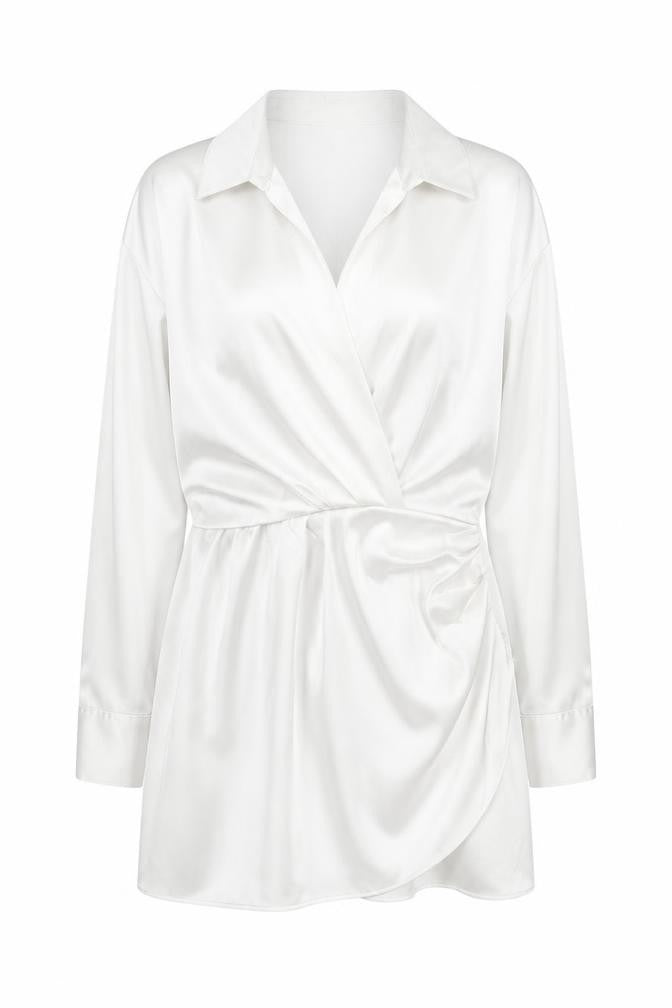 Zara Women White Satin Wrap Blouse Long Sleeve L