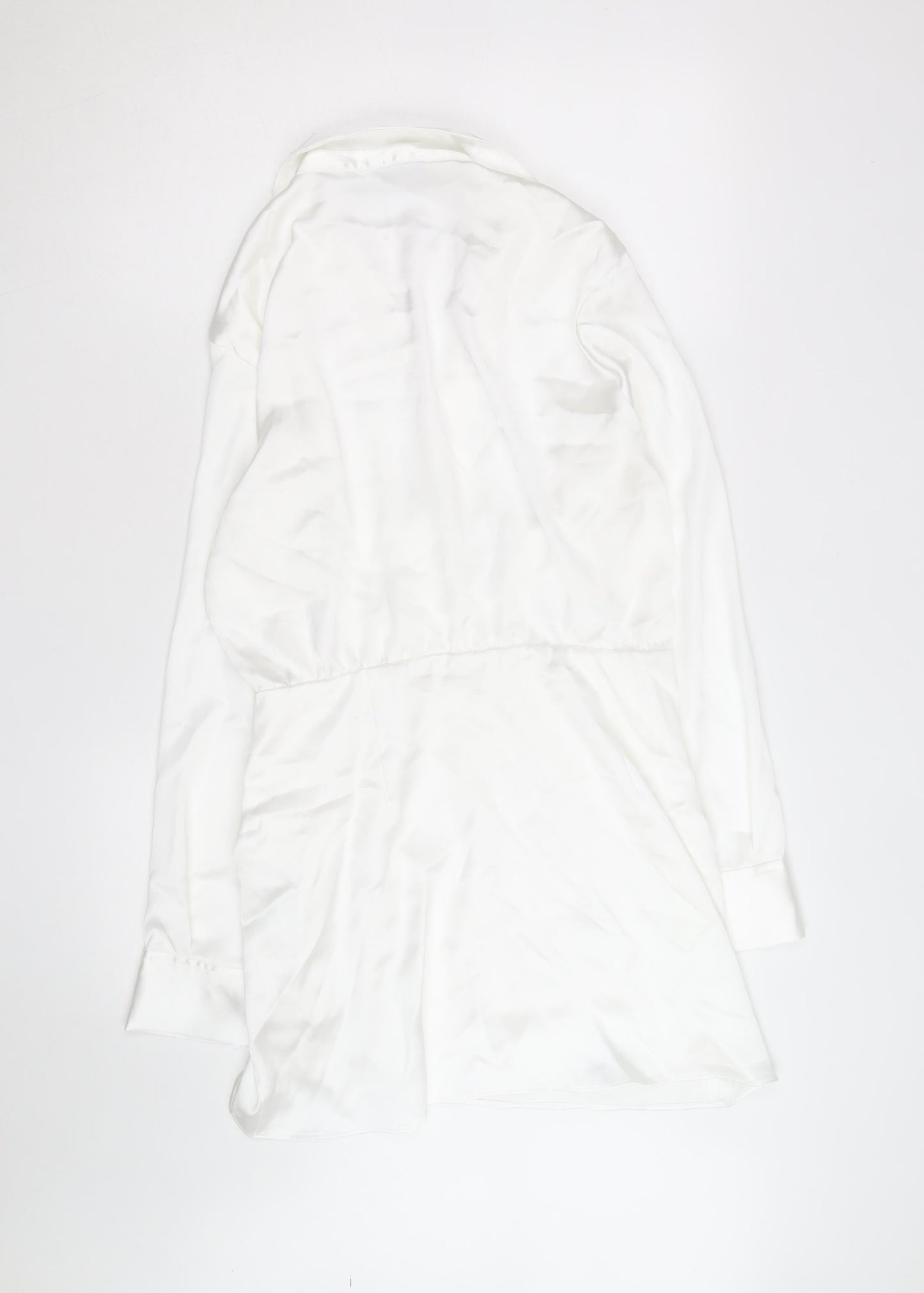 Zara Women White Satin Wrap Blouse Long Sleeve L