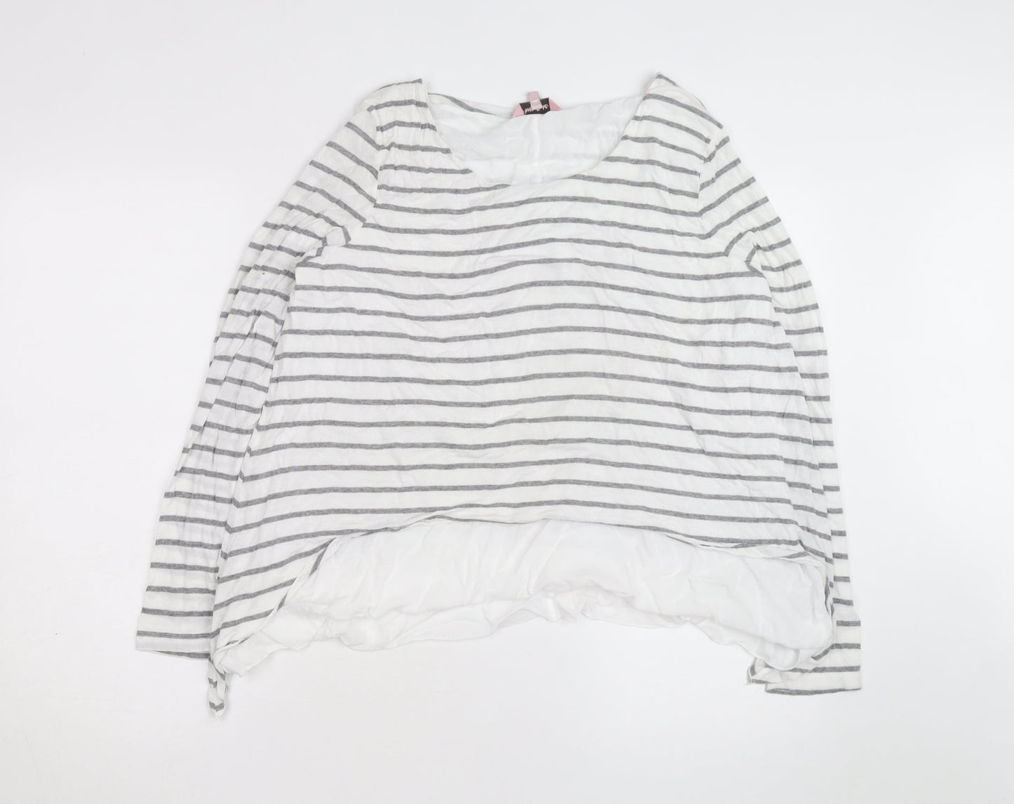 Phase Eight Women's White Grey Striped Long Sleeve Cotton Modal Top Size 16