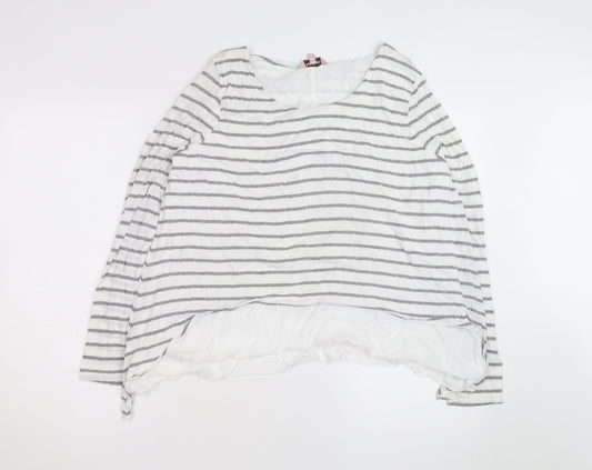 Preloved Phase Eight Women's White Grey Striped Long Sleeve Cotton Modal Top Size 16 - Front